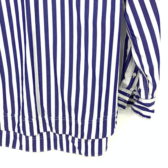 J.Crew Blue White Striped Tunic Top Womens Size TM Long Sleeve Split Neck - Picture 4 of 6